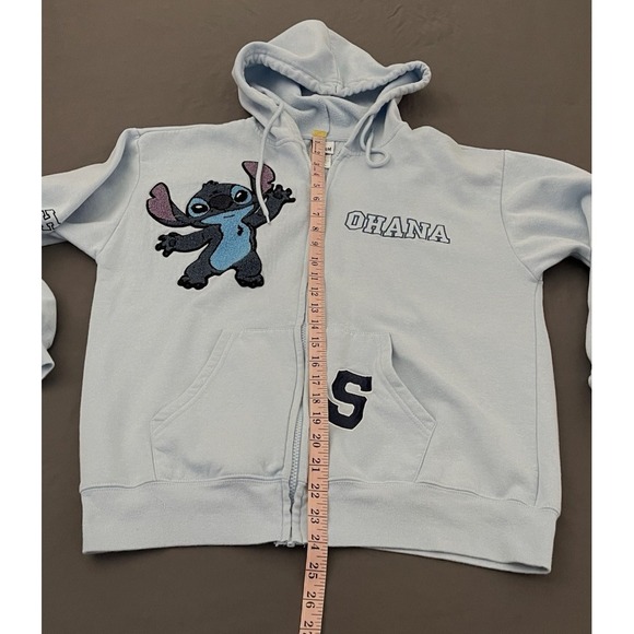 STITCH Disney Ohana Lilo & Stitch Light Blue Hooded Full Zip Jacket Size Large - Picture 8 of 9